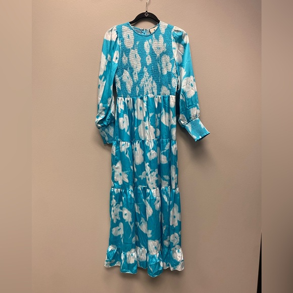 NWT TUCKERNUCK Turquoise Watercolor Floral Libby Dress Size Large - Picture 8 of 16